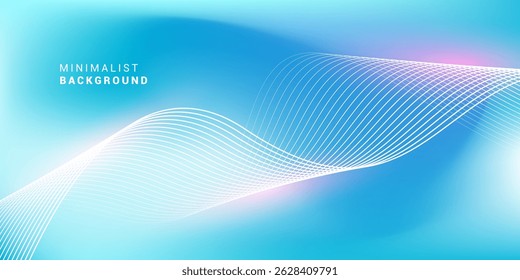 Fundo de gradiente azul abstrato com ondas de linhas brilhantes. Fundo minimalista para banner, cartaz, capa, brochura, folheto, site	