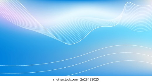 Abstract blue gradient background with shining lines waves. Minimalist background for banner, poster, cover, brochure, flyer, website