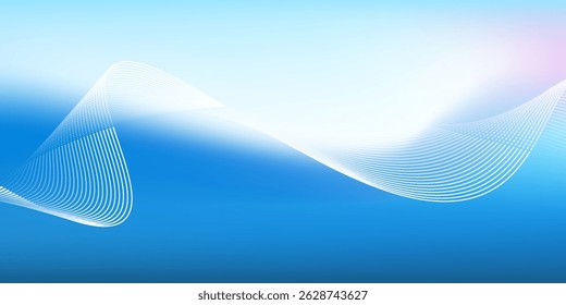 Abstract blue gradient background with shining lines waves. Minimalist background for banner, poster, cover, brochure, flyer, website. vector
