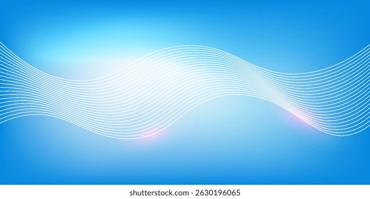 Abstract blue gradient background with shining lines waves. Minimalist background for banner, poster, cover, brochure, flyer, website
