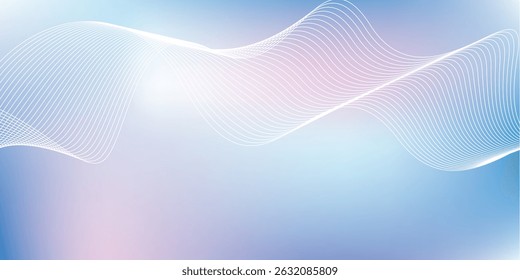 Abstract blue gradient background with shining lines waves. Minimalist background for banner, poster, cover, brochure, flyer, website