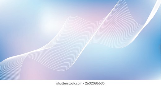 Abstract blue gradient background with shining lines waves. Minimalist background for banner, poster, cover, brochure, flyer, website