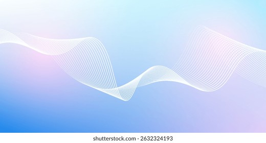 Fundo de gradiente azul abstrato com ondas de linhas brilhantes. Fundo minimalista para banner, cartaz, capa, brochura, folheto, site