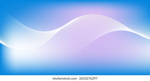 Fundo de gradiente azul abstrato com ondas de linhas brilhantes. Fundo minimalista para banner, cartaz, capa, brochura, folheto, site