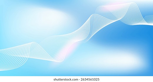 Abstract blue gradient background with shining lines waves. Minimalist background for banner, poster, cover, brochure, flyer, website