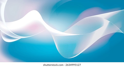 Abstract blue gradient background with shining lines waves. Minimalist background for banner, poster, cover, brochure, flyer, website 