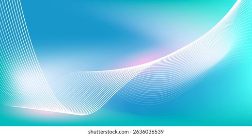 Abstract blue gradient background with shining lines waves. Minimalist background for banner, poster, cover, brochure, flyer, website		