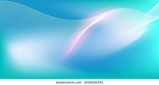 Abstract blue gradient background with shining lines waves. Minimalist background for banner, poster, cover, brochure, flyer, website		