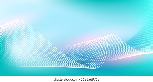 Abstract blue gradient background with shining lines waves. Minimalist background for banner, poster, cover, brochure, flyer, website		
