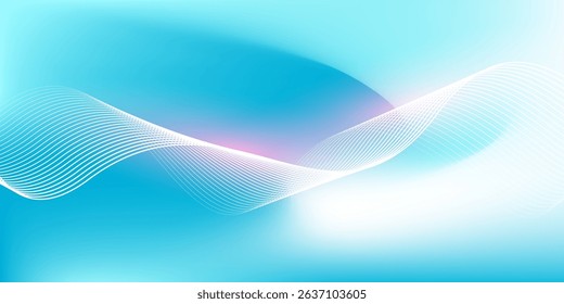 Abstract blue gradient background with shining lines waves. Minimalist background for banner, poster, cover, brochure, flyer, website	