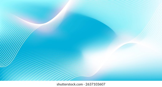 Abstract blue gradient background with shining lines waves. Minimalist background for banner, poster, cover, brochure, flyer, website	