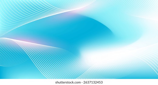 Abstract blue gradient background with shining lines waves. Minimalist background for banner, poster, cover, brochure, flyer, website	