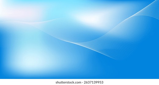 Abstract blue gradient background with shining lines waves. Minimalist background for banner, poster, cover, brochure, flyer, website