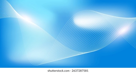 Abstract blue gradient background with shining lines waves. Minimalist background for banner, poster, cover, brochure, flyer, website