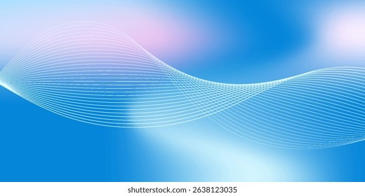 Abstract blue gradient background with shining lines waves. Minimalist background for banner, poster, cover, brochure, flyer, website
