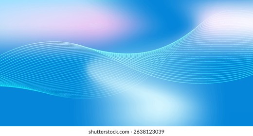 Abstract blue gradient background with shining lines waves. Minimalist background for banner, poster, cover, brochure, flyer, website