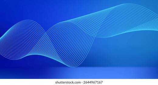 Abstract blue gradient background with shining lines waves. Minimalist background for banner, poster, cover, brochure, flyer, website