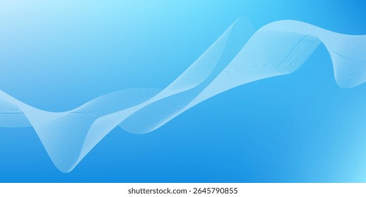 Abstract blue gradient background with shining lines waves. Minimalist background for banner, poster, cover, brochure, flyer, website
