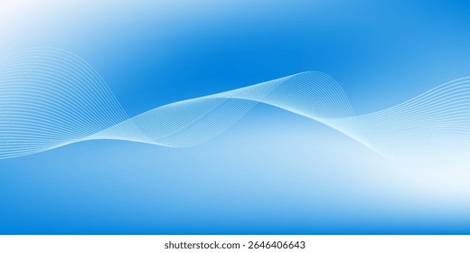 Abstract blue gradient background with shining lines waves. Minimalist background for banner, poster, cover, brochure, flyer, website