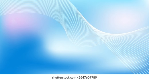 Abstract blue gradient background with shining lines waves. 