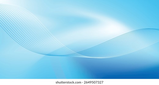 Abstrakter blauer Farbverlauf-Hintergrund mit leuchtenden Linien Wellen. Minimaler Hintergrund, Vektorgrafik minimal