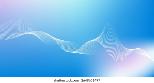 Abstract blue gradient background with shining lines waves. Minimalist background for banner, poster, cover, brochure, flyer, website