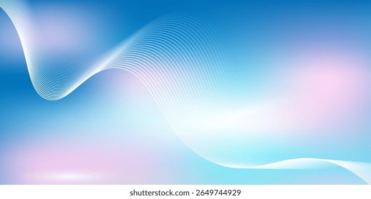 Abstract blue gradient background with shining lines waves. Minimalist background for banner, poster
