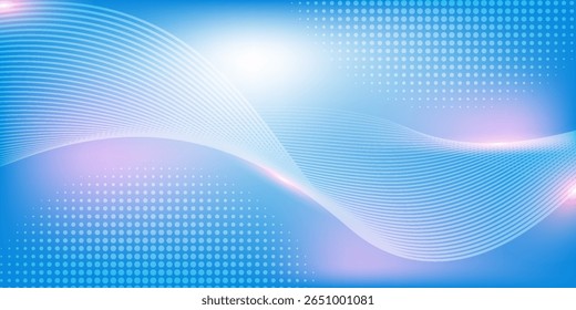 Abstract blue gradient background with shining lines waves. Minimalist background for banner, poster, cover, brochure, flyer, website