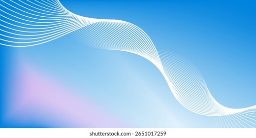 Abstract blue gradient background with shining lines waves. Minimalist background for banner, poster, cover, brochure, flyer, website
