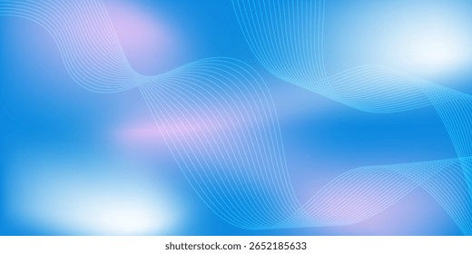Abstract blue gradient background with shining lines waves. Minimalist background for banner, poster, cover, brochure, flyer, website