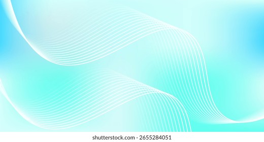 Abstract blue gradient background with shining lines waves. Minimalist background for banner, poster, cover, brochure, flyer, website