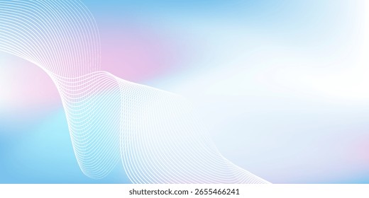 Abstract blue gradient background with shining lines waves. Minimalist background for banner, poster, cover, brochure, flyer