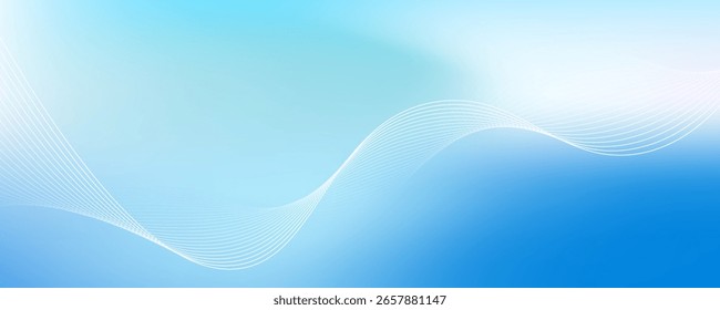 Fundo de gradiente azul abstrato com ondas de linhas brilhantes. Fundo minimalista para banner, cartaz, capa, brochura, folheto, site
