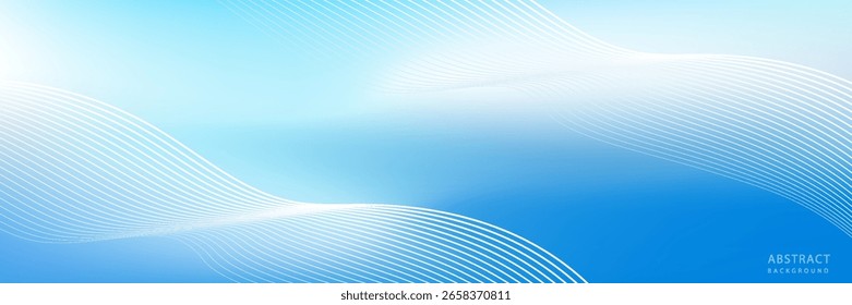 Abstrakter blauer Farbverlauf-Hintergrund mit leuchtenden Linien Wellen. Minimalistischer Hintergrund für Banner, Poster, Cover, Vektormodern, Anzug für einfaches Design