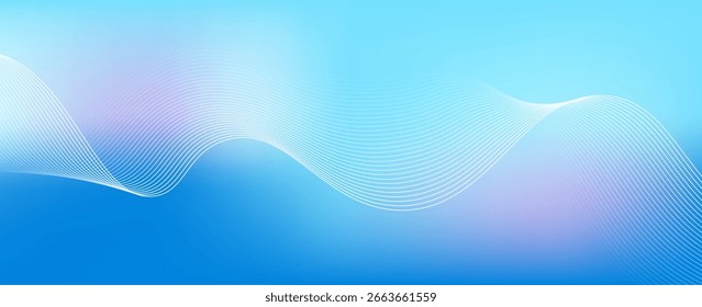 Abstract blue gradient background with shining lines waves. Minimalist background for banner, poster, cover, brochure, flyer,