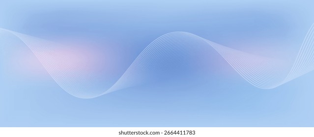 Abstract blue gradient background with shining lines waves. Minimalist background for banner, poster, cover, brochure, flyer, website, eps10