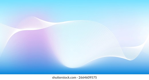 Abstract blue gradient background with shining lines waves. Minimalist background for banner, poster, cover, brochure, flyer, website. Vector
