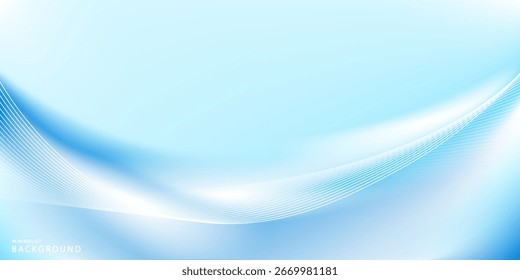 Abstract blue gradient background with shining lines waves. Minimalist background for banner, poster, cover, brochure, flyer, website