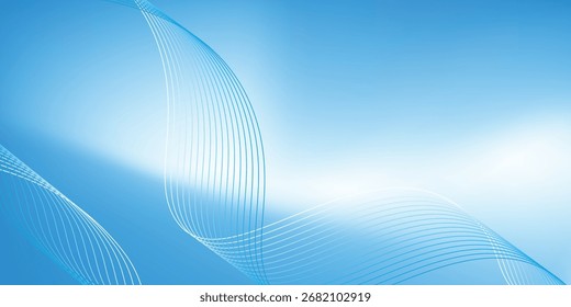 Fundo de gradiente azul abstrato com ondas de linhas brilhantes. Plano de fundo minimalista