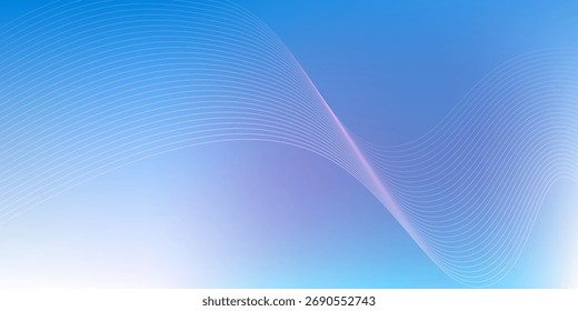 Abstract blue gradient background with shining lines waves. Minimalist background for banner, poster, cover, brochure, flyer, website
