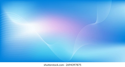 Fundo de gradiente azul abstrato com ondas de linhas brilhantes