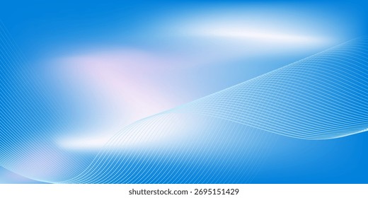 Fundo de gradiente azul abstrato com ondas de linhas brilhantes. Fundo minimalista para banner, cartaz, capa, brochura, folheto, site