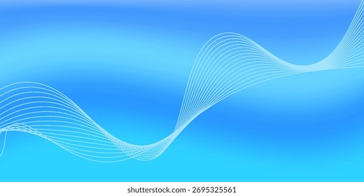 Abstract blue gradient background with shining lines waves. Minimalist background for banner, poster, cover, brochure, flyer, website	