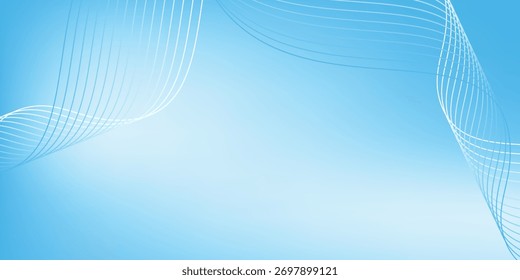 Abstract blue gradient background with shining lines waves. Minimalist background for banner, poster, cover.