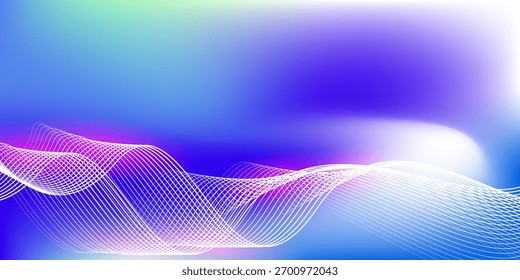 Abstract blue gradient background with shining lines waves. Minimalist background for banner, poster, cover, brochure, flyer, website
