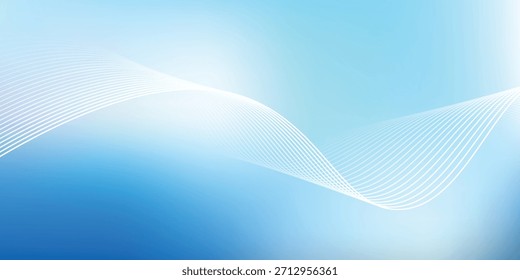 Abstract blue gradient background with shining lines waves. Minimalist background for banner, poster, cover, brochure, flyer, website