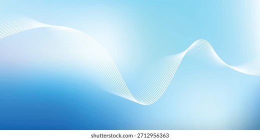 Abstract blue gradient background with shining lines waves. Minimalist background for banner, poster, cover, brochure, flyer, website