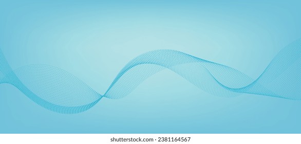 Abstract Blue Gradient Background Template with Blue Dotted Wavy Lines. Winter Background.