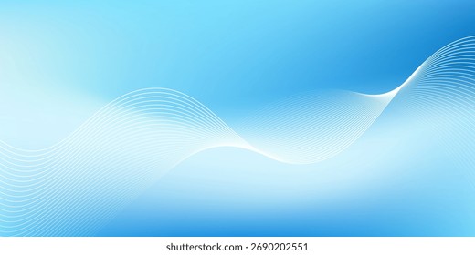 Abstract blue gradient color mesh effect background  with shine lines waves
