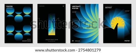 Abstract blue gradient cover card vector set. Circular glow, dark panels, and radiant sunrise shapes for poster, banner, wallpaper, and modern design.